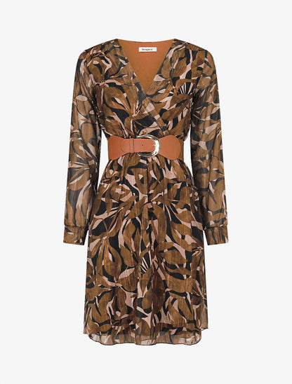 Robe légère en voile lamé imprimé abstrait - Marron - 4