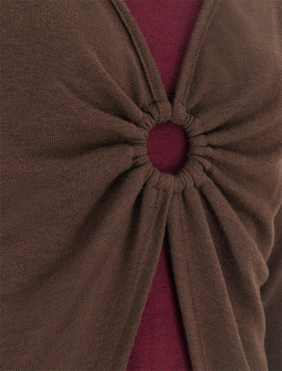 Pull fin style gilet à manches longues et anneau - Marron/bordeaux - 3