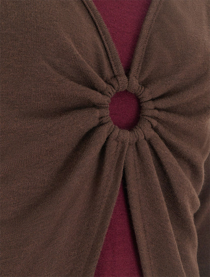 Pull fin style gilet à manches longues et anneau - Marron/bordeaux - 3
