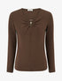 Pull fin à col V à bijou métal - Marron - 1