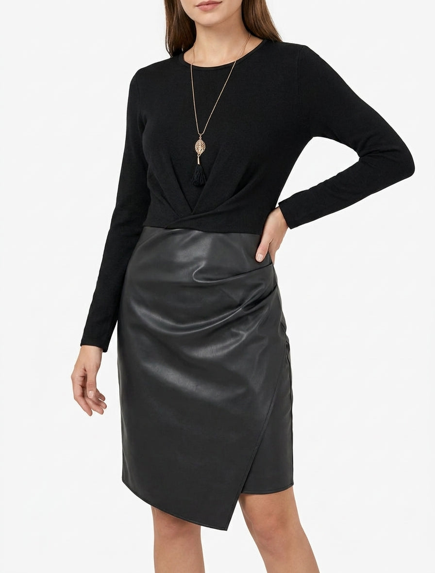 Vestido cruzado bicolor - Negro