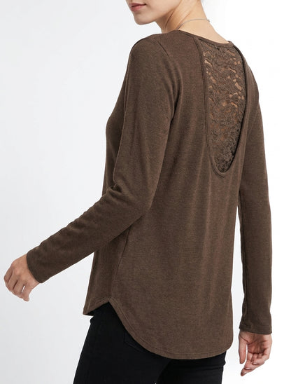 Jersey de corte recto con espalda de encaje. - Marrón