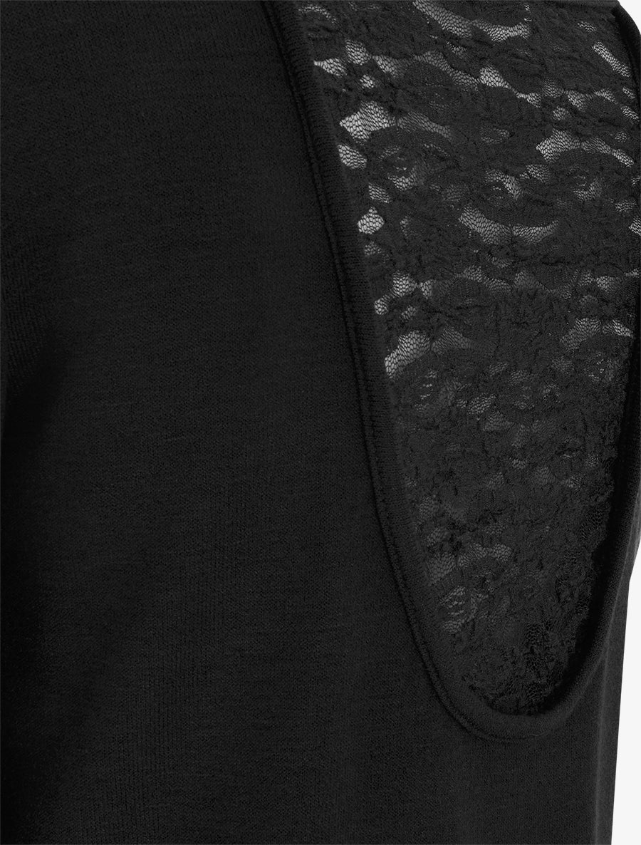 Pull coupe droite à dos en dentelle - Noir - 3