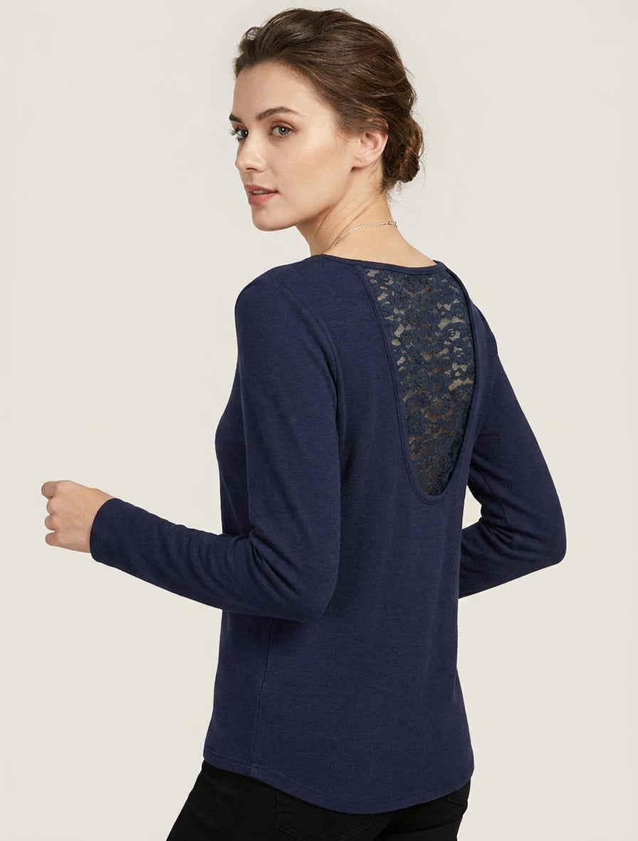 Jersey de corte recto con espalda de encaje. - Marine