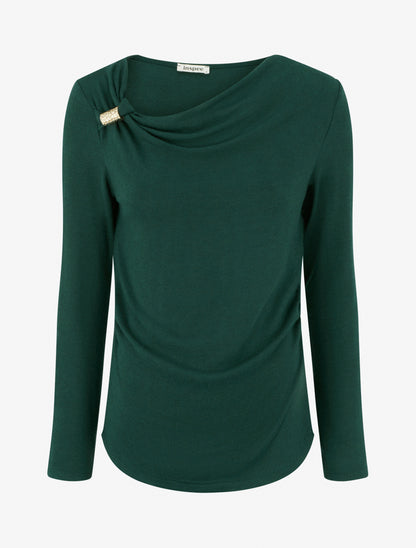 Pull fin à empiècement bijou - Vert sapin - 1