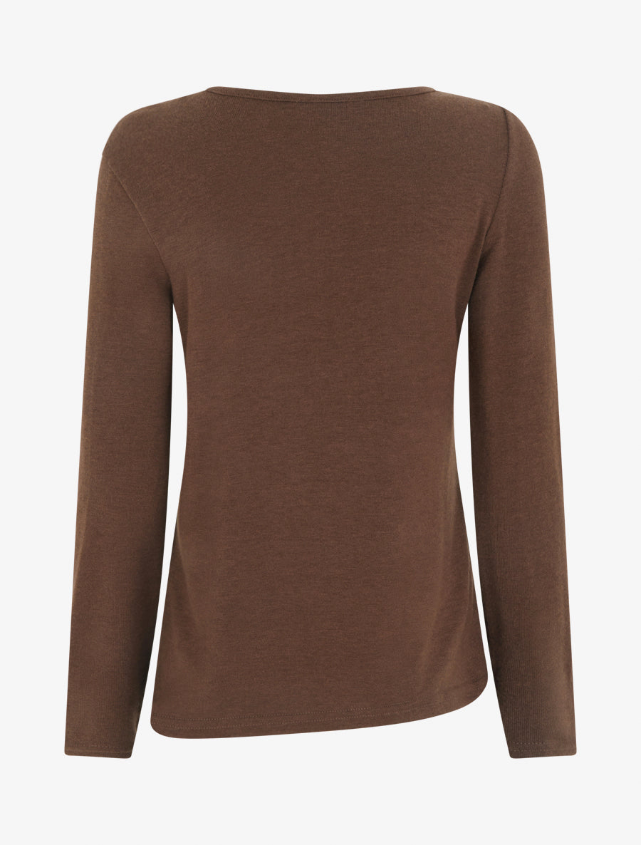 Pull fin droit à col carré à bijou perles - Marron - 2