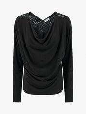 Pull à col bénitier et dos en V à dentelle - Noir - 1