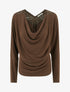 Pull à col bénitier et dos en V à dentelle - Marron - 1