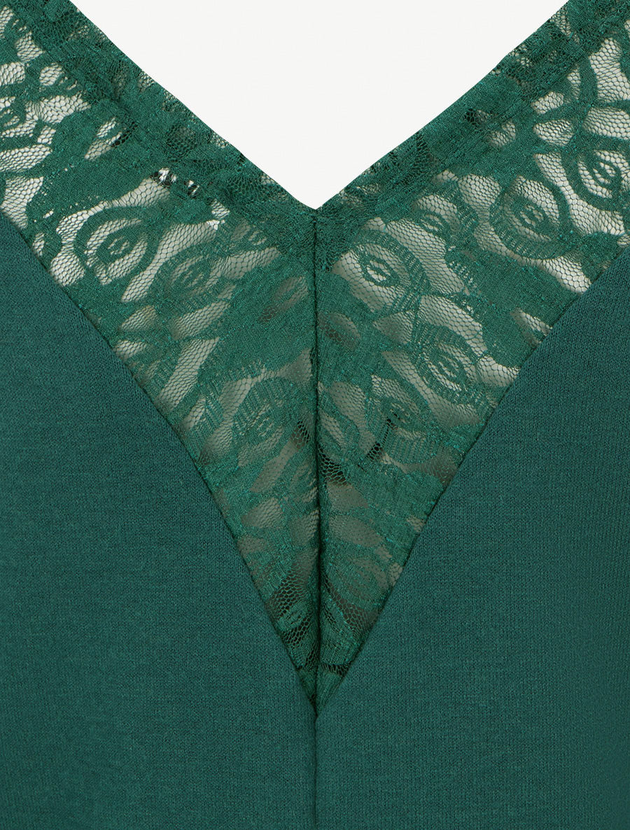 Pull à col bénitier et dos en V à dentelle - Vert foncé - 3