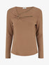 Pull côtelé à col asymétrique ajouré - Camel - 1