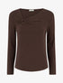 Pull côtelé à col asymétrique ajouré - Marron - 1