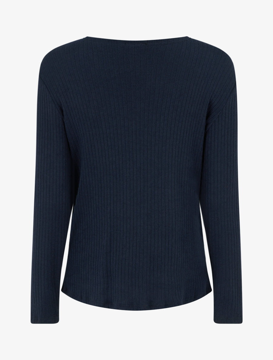 Pull côtelé à col asymétrique ajouré - Marine - 2