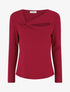 Pull côtelé à col asymétrique ajouré - Rouge - 1