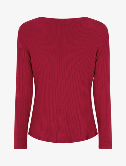 Pull côtelé à col asymétrique ajouré - Rouge - 2