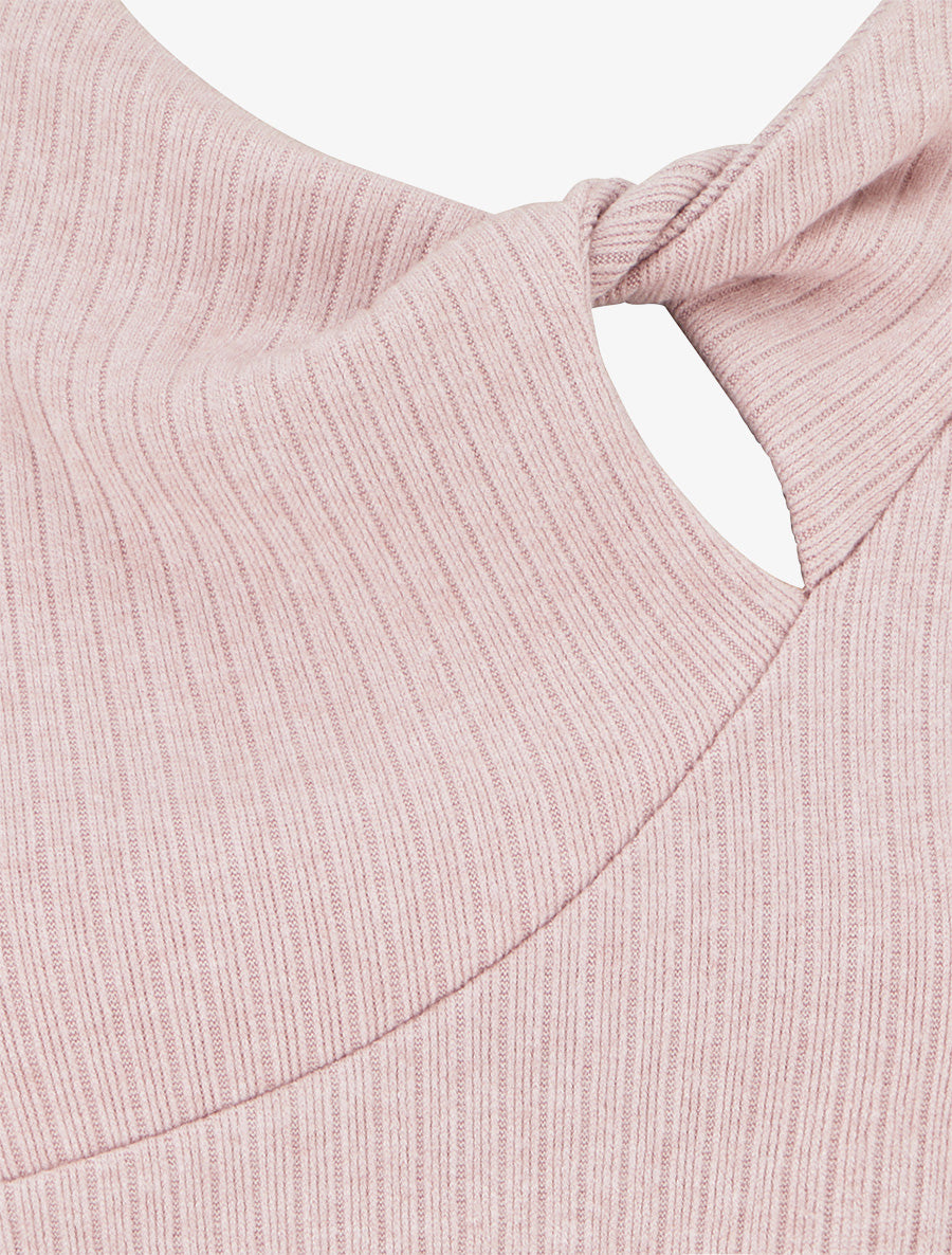 Pull côtelé à col rond torsadé - Rose - 3