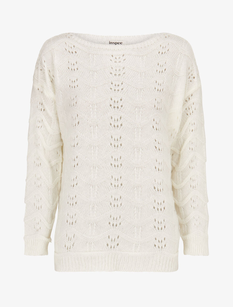 Pull à relief zig-zag et ajouré - Écru - 4