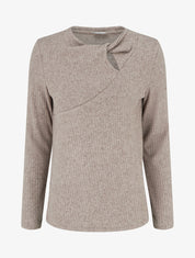 Pull côtelé à col rond torsadé - Taupe - 1