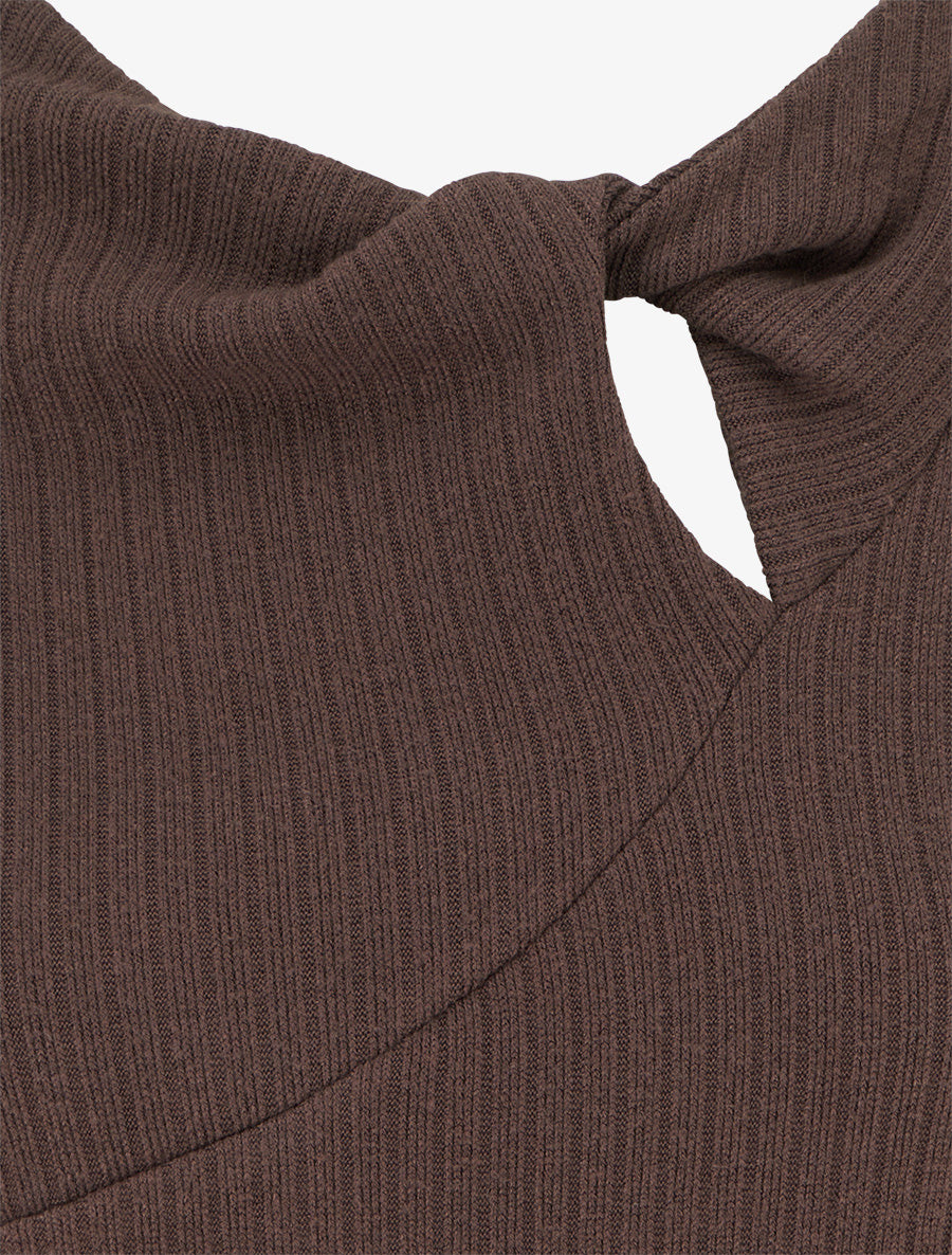 Pull côtelé à col rond torsadé - Marron - 3