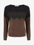 Pull bicolore à empiècment dentelle - Marron - 1