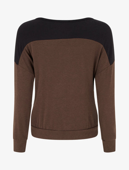Pull bicolore à empiècment dentelle - Marron - 2