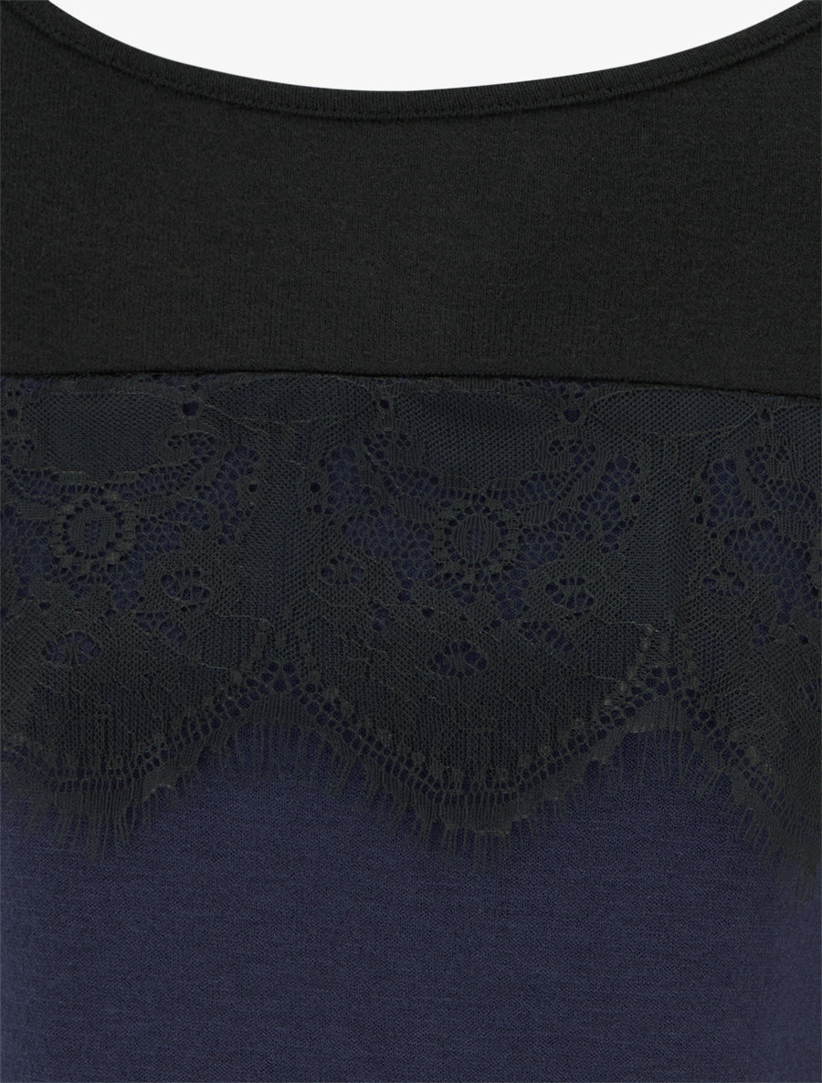 Pull bicolore à empiècment dentelle - Marine - 3