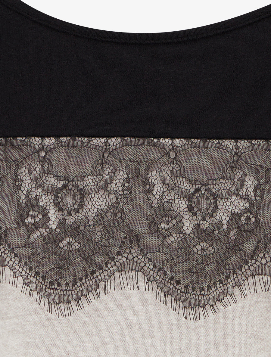 Pull bicolore à empiècment dentelle - Beige - 3