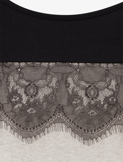 Pull bicolore à empiècment dentelle - Beige - 3