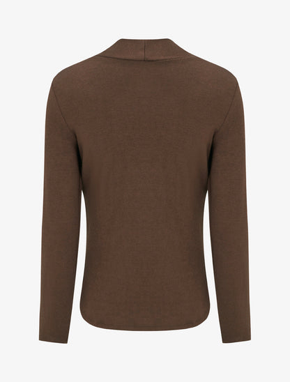 Pull à col carré effet drapé à bijou - Marron - 2