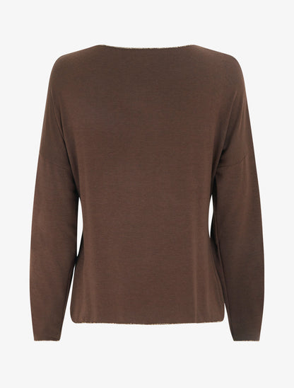 Pull fin à motif fleurs et message - Marron - 2