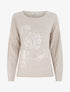 Pull fin à motif fleurs et message - Beige - 1