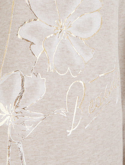 Pull fin à motif fleurs et message - Beige - 3