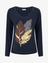 Pull fin à motif plumes irisées - Marine - 1