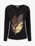 Pull fin à motif plumes irisées - Noir - 1