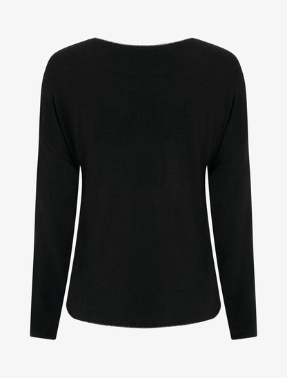 Pull fin à motif plumes irisées - Noir - 2