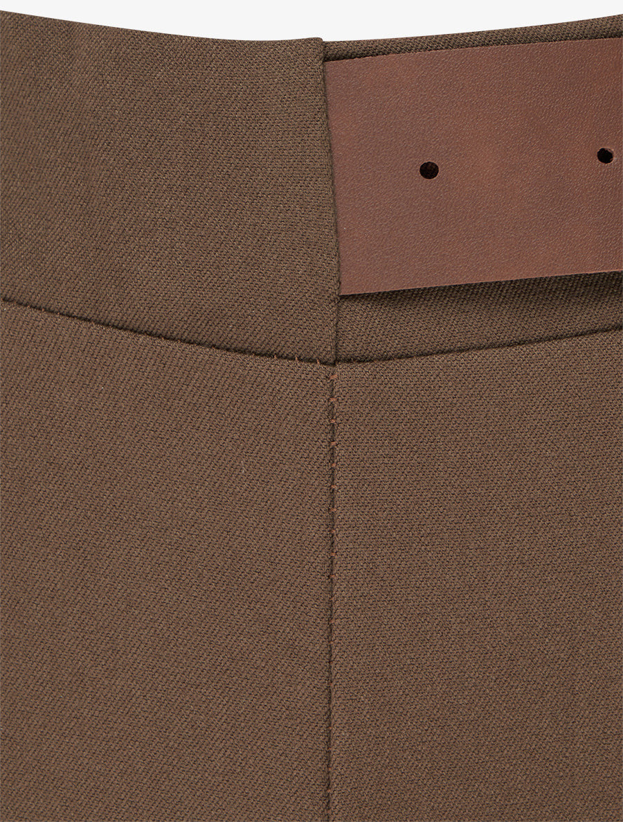Pantalon ample taille haute à ceinture décorative - Marron clair - 3