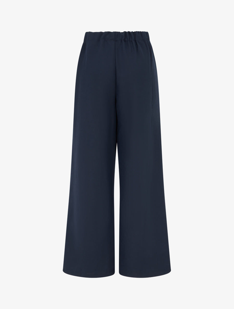 Pantalon ample taille haute à ceinture décorative - Marine - 2