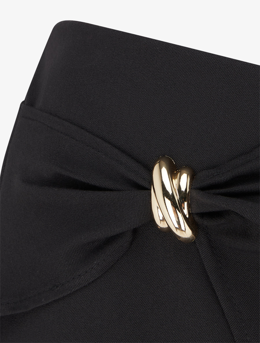 Pantalon ample à pan et bijou métallique - Noir - 3