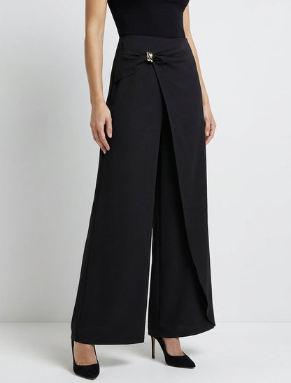 Pantalón holgado con panel y joya metálica - Negro