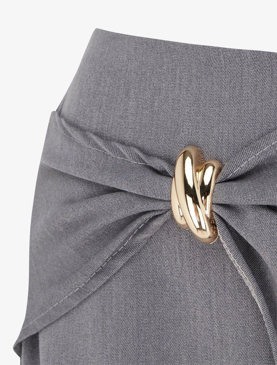 Pantalon ample à pan et bijou métallique - Gris - 3