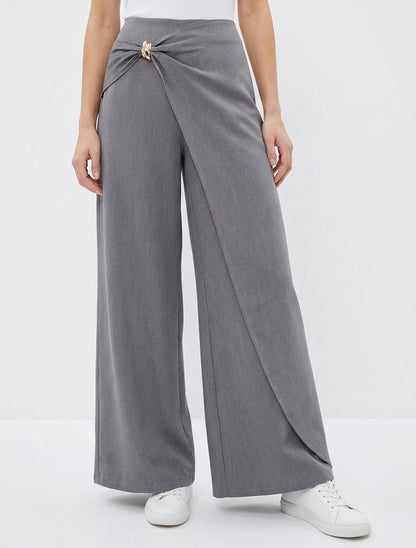 Pantalón holgado con panel y joya metálica - Gris