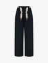 Pantalon uni ceinture satinée imprimée - Noir - 1