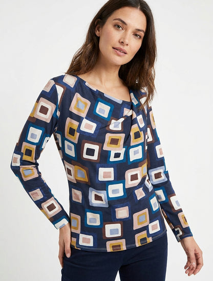 Top estampado retro con cuello drapeado - Marine