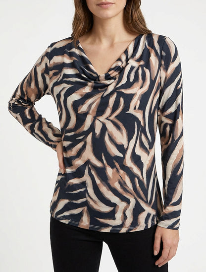 Top estampado abstracto con cuello drapeado - Marine