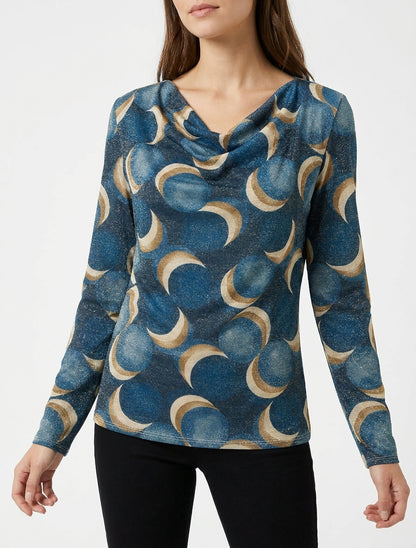 Top derecho irisado con estampado de círculos fantasía - Azul pato