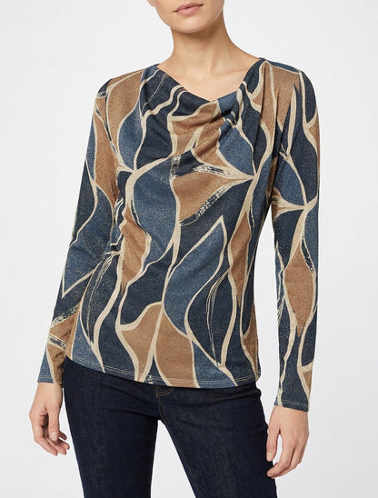 Top derecho iridiscente con estampado de hojas abstractas - Marine