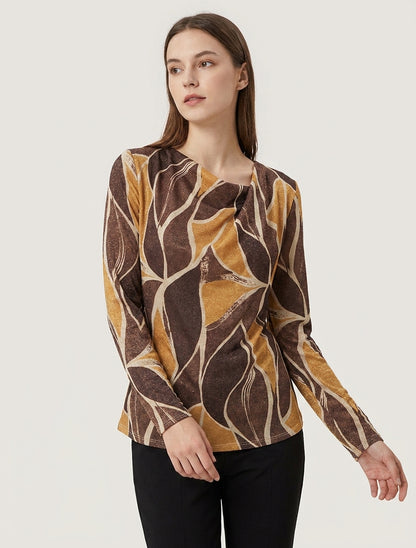 Top derecho iridiscente con estampado de hojas abstractas - Marrón