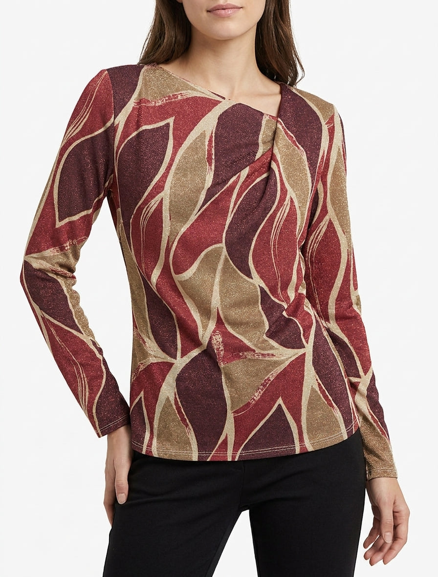 Top derecho irisado con estampado de hojas abstractas - Burdeos
