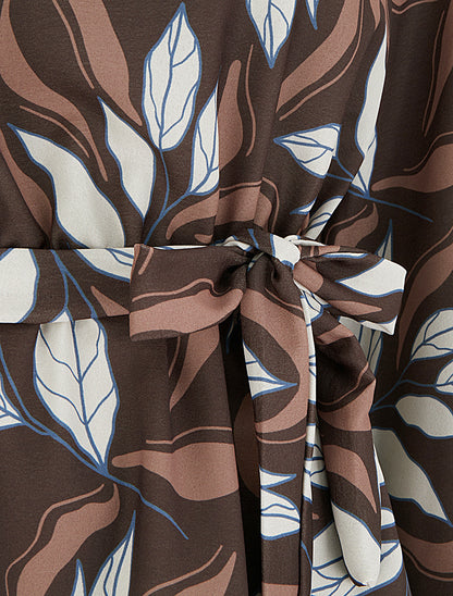 Blouse élastiquée à imprimé feuillage - Marron - 3