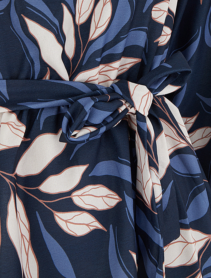 Blouse élastiquée à imprimé feuillage - Marine - 3