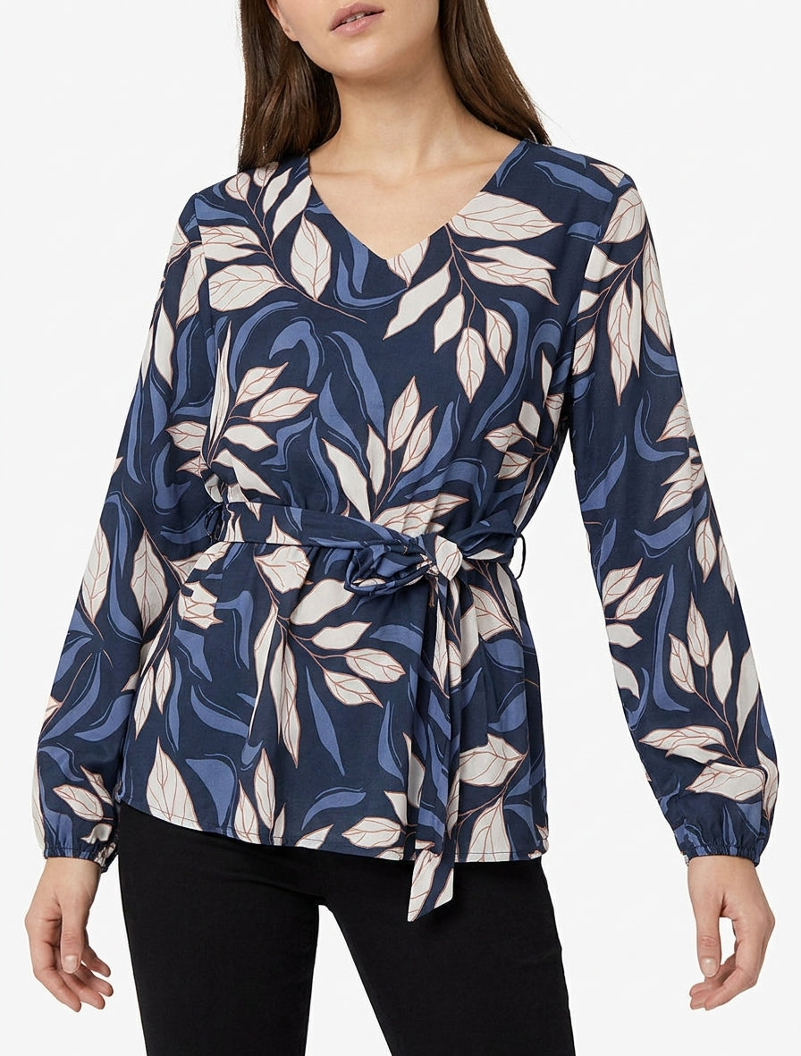 Blusa elástica con estampado de hojas - Marine